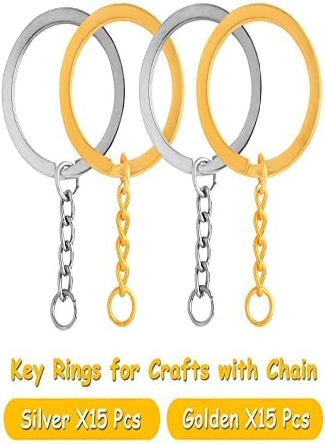 EVALUEMART Gold/Silver Color Metal Split Keychain Ring Parts - 30 Key Chains 25mm with 26mm Chains and 30pcs Open Jump Ring for Craft - Image 2